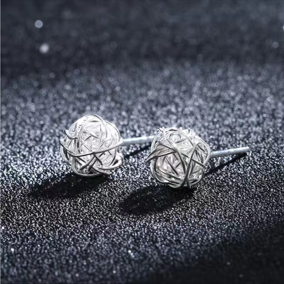 Silver Plated Wrap Silver Wire Stud Earrings - Picture 5 of 6